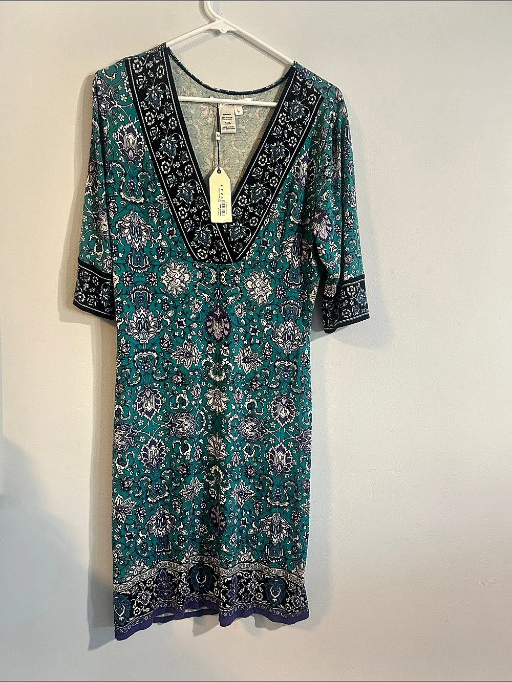 Studio M Paisley Mini Dress in Green & Blue Size Large NWT